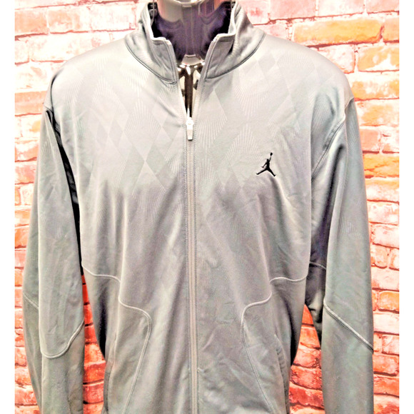 Air Jordan Track Jacket Men's Size XL Grey Diamond Pattern Jumpman Logo Full Zip - Picture 7 of 7